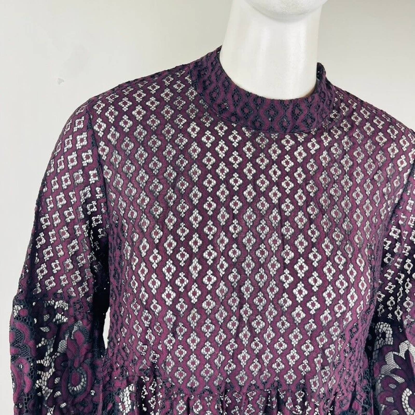 Lane Bryant Womans Sz 18 Plus Blouse Top Floral Maroon Black Floral Lace — image 3 of 8